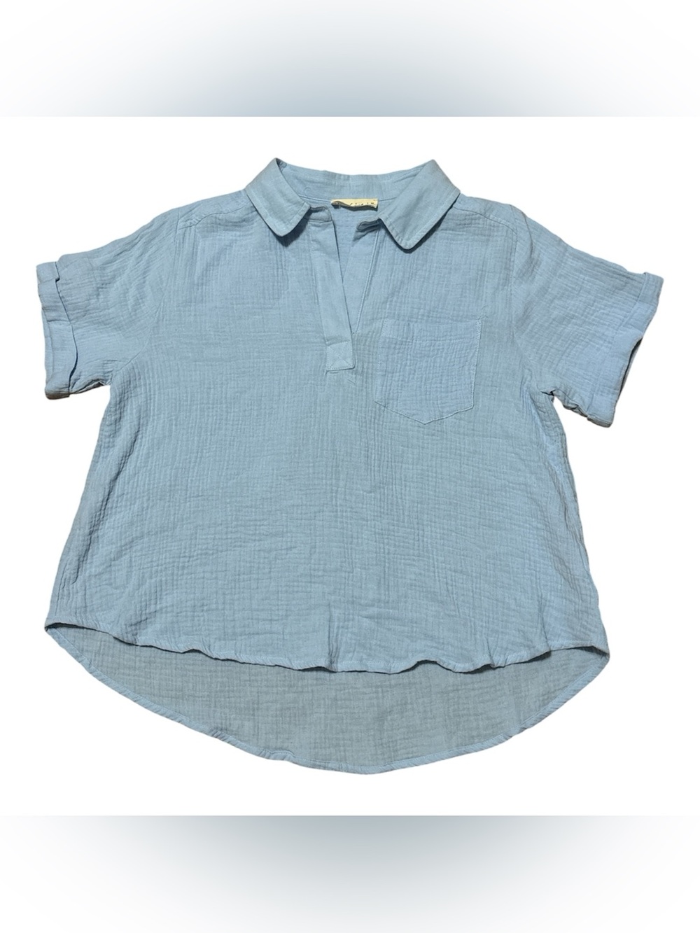 New In Light Blue Crinkled Double Gauze Short Sleeve Top M